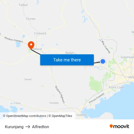 Kurunjang to Alfredton map