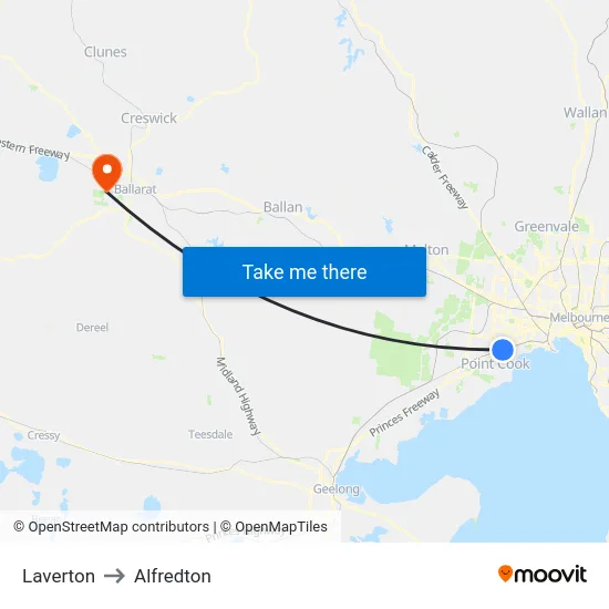 Laverton to Alfredton map