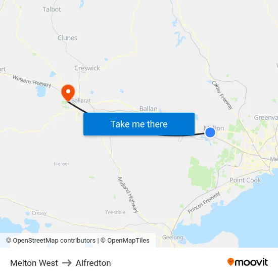 Melton West to Alfredton map