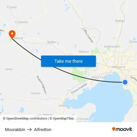 Moorabbin to Alfredton map