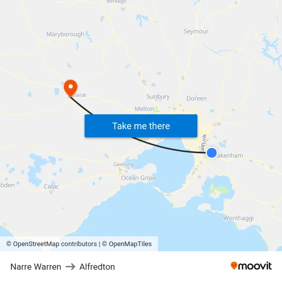 Narre Warren to Alfredton map