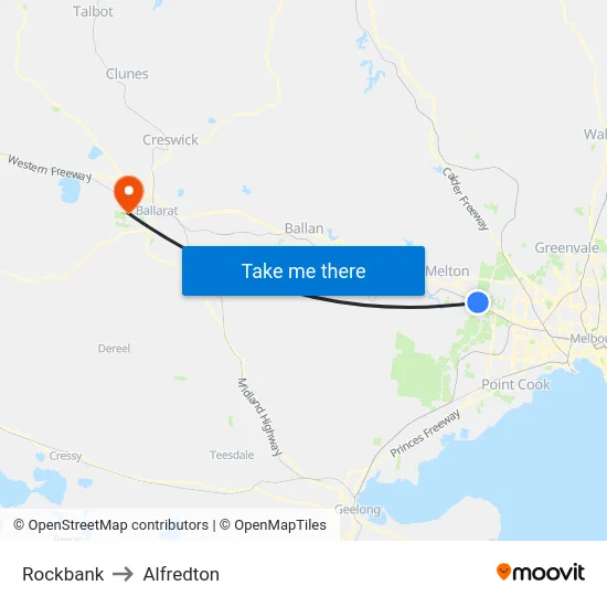 Rockbank to Alfredton map