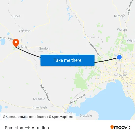 Somerton to Alfredton map