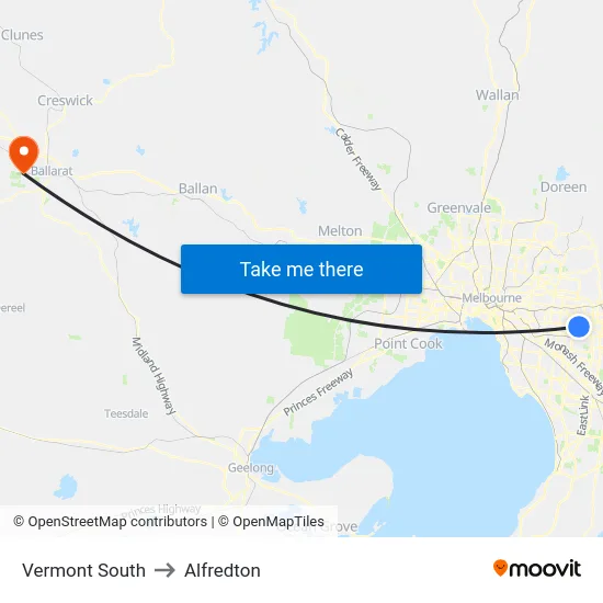 Vermont South to Alfredton map