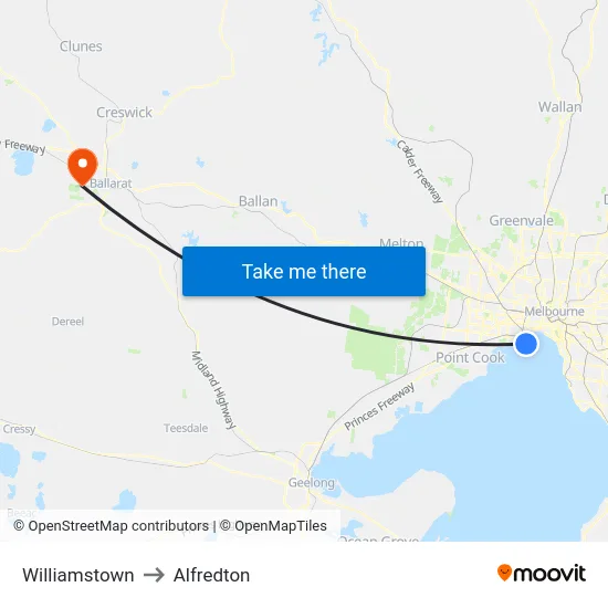 Williamstown to Alfredton map