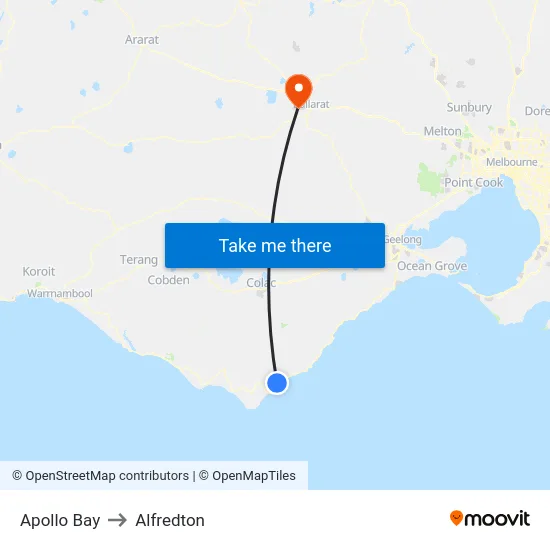 Apollo Bay to Alfredton map