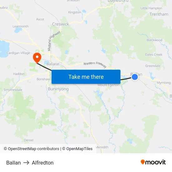 Ballan to Alfredton map