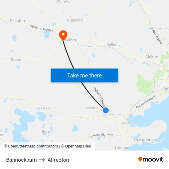 Bannockburn to Alfredton map