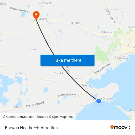 Barwon Heads to Alfredton map