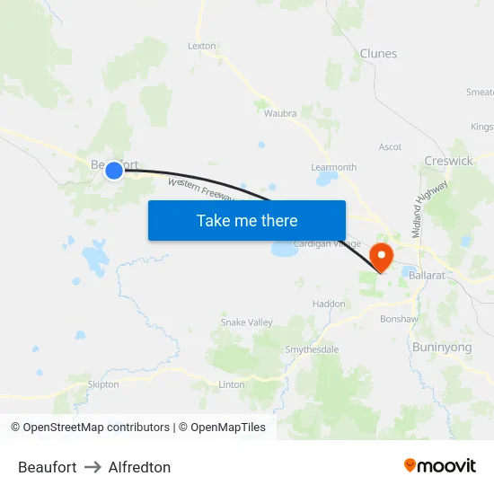 Beaufort to Alfredton map