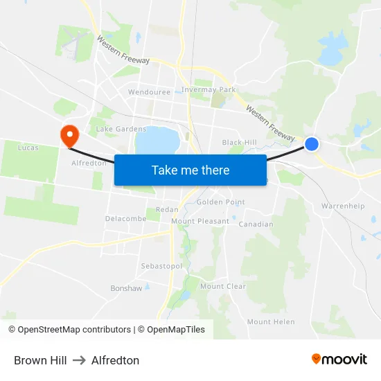 Brown Hill to Alfredton map