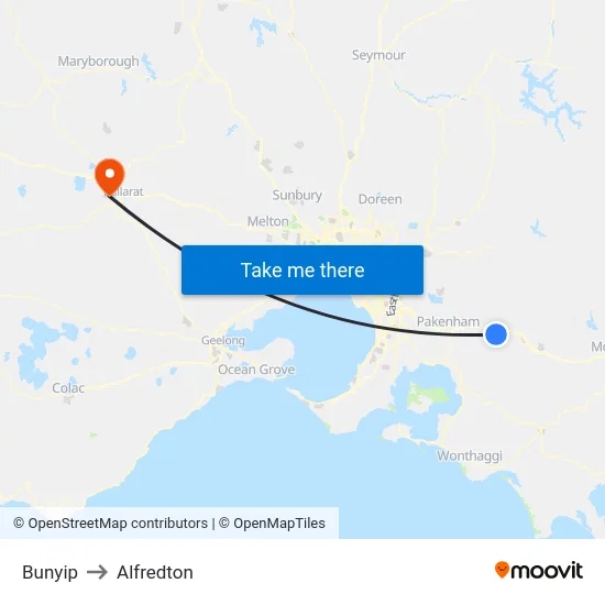 Bunyip to Alfredton map