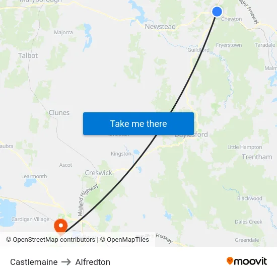 Castlemaine to Alfredton map