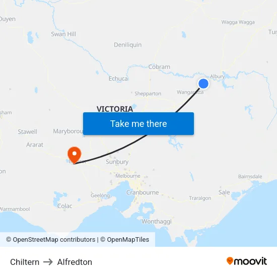 Chiltern to Alfredton map