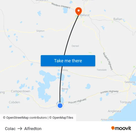 Colac to Alfredton map