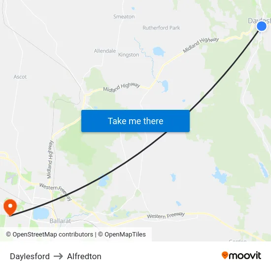 Daylesford to Alfredton map