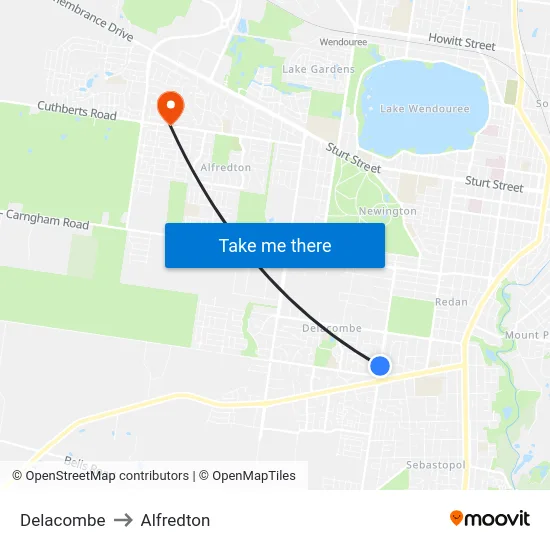 Delacombe to Alfredton map