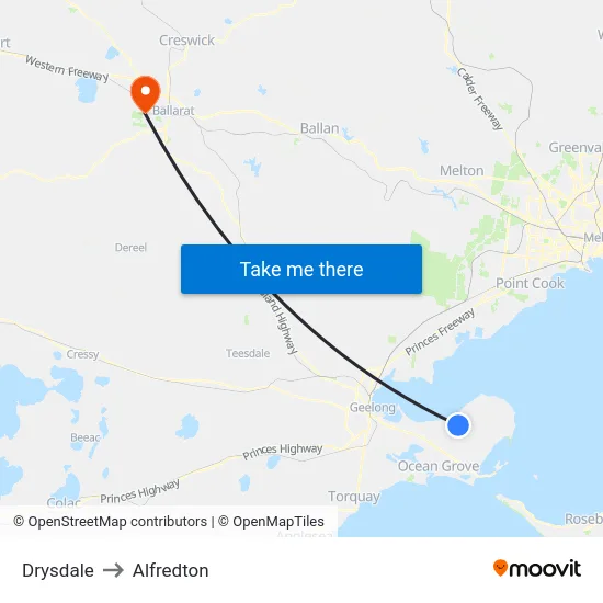 Drysdale to Alfredton map