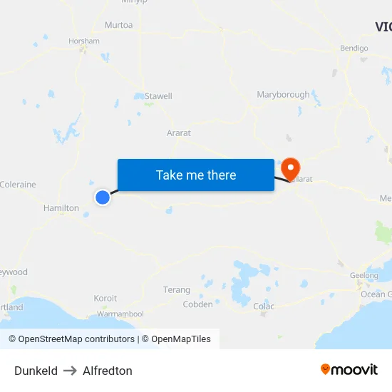Dunkeld to Alfredton map