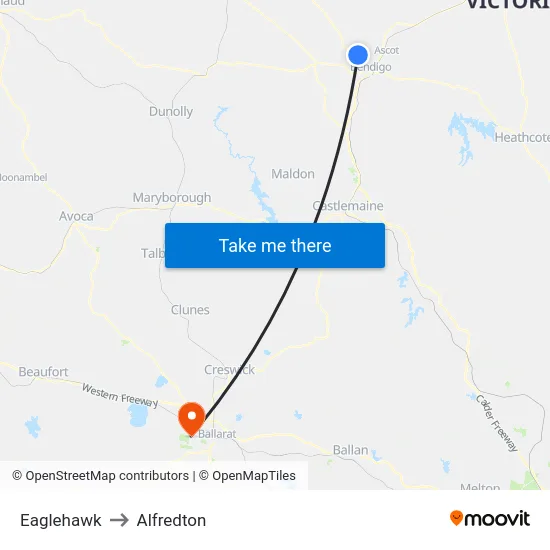 Eaglehawk to Alfredton map