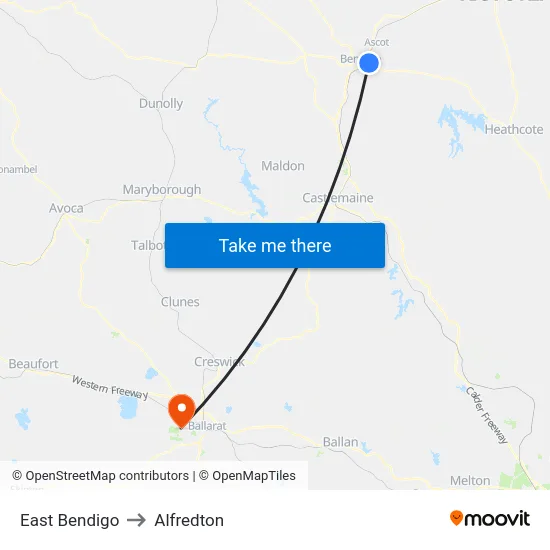 East Bendigo to Alfredton map