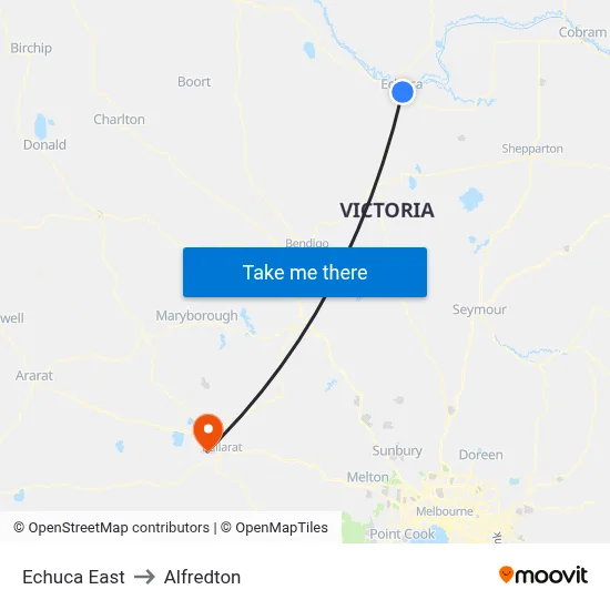 Echuca East to Alfredton map