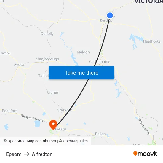 Epsom to Alfredton map