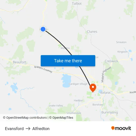 Evansford to Alfredton map