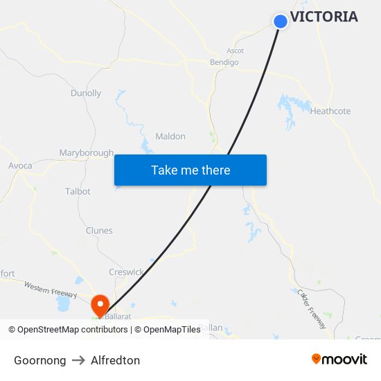 Goornong to Alfredton map