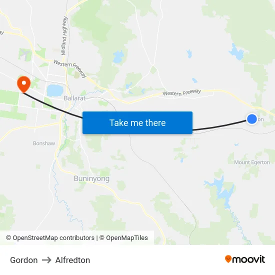Gordon to Alfredton map