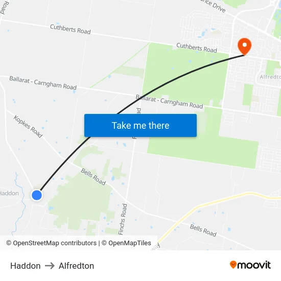 Haddon to Alfredton map