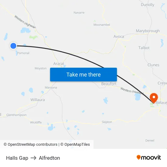 Halls Gap to Alfredton map