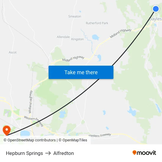 Hepburn Springs to Alfredton map