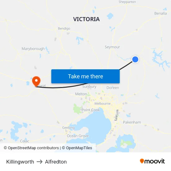 Killingworth to Alfredton map