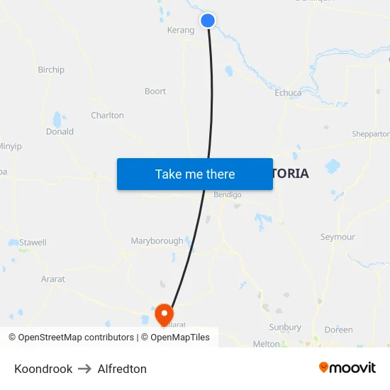 Koondrook to Alfredton map