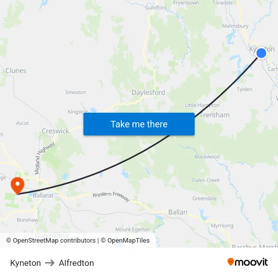 Kyneton to Alfredton map