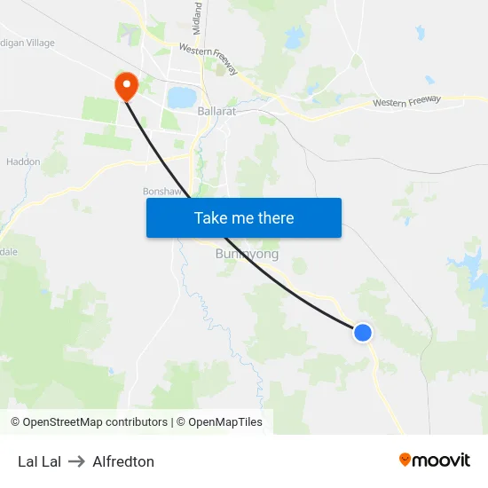 Lal Lal to Alfredton map