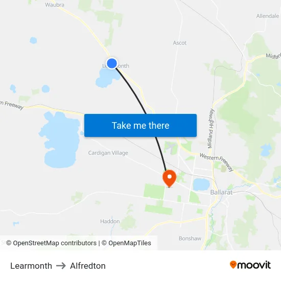 Learmonth to Alfredton map