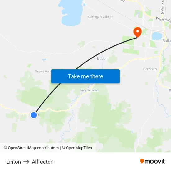 Linton to Alfredton map