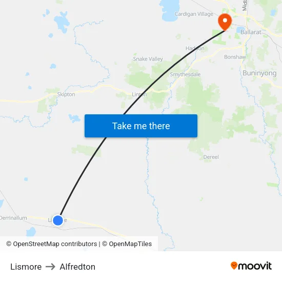 Lismore to Alfredton map