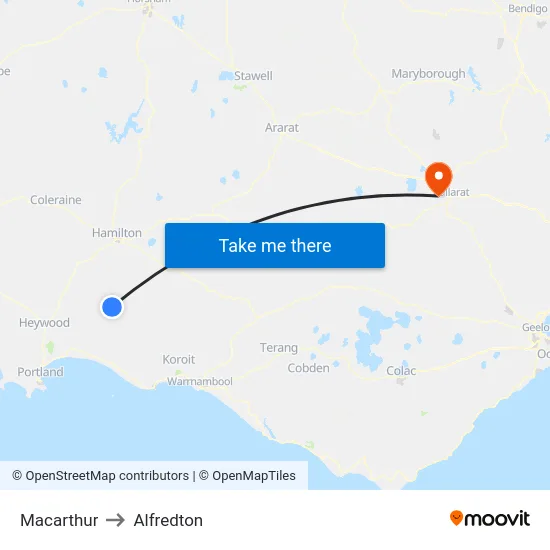 Macarthur to Alfredton map
