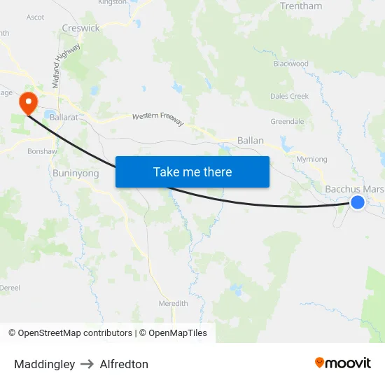 Maddingley to Alfredton map