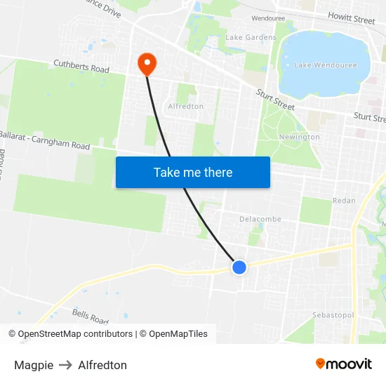 Magpie to Alfredton map