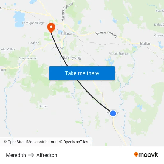 Meredith to Alfredton map