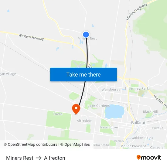 Miners Rest to Alfredton map