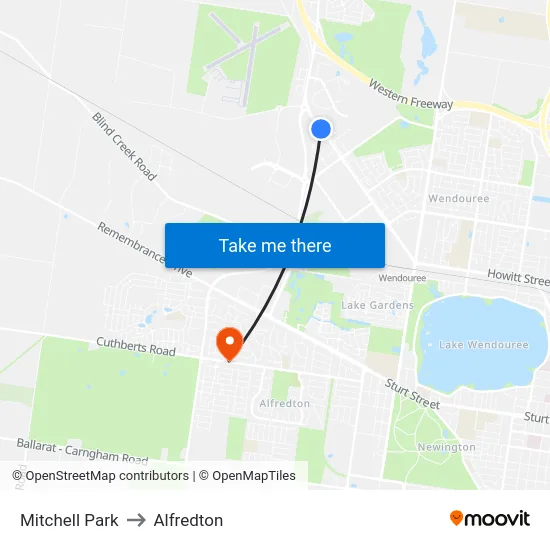 Mitchell Park to Alfredton map