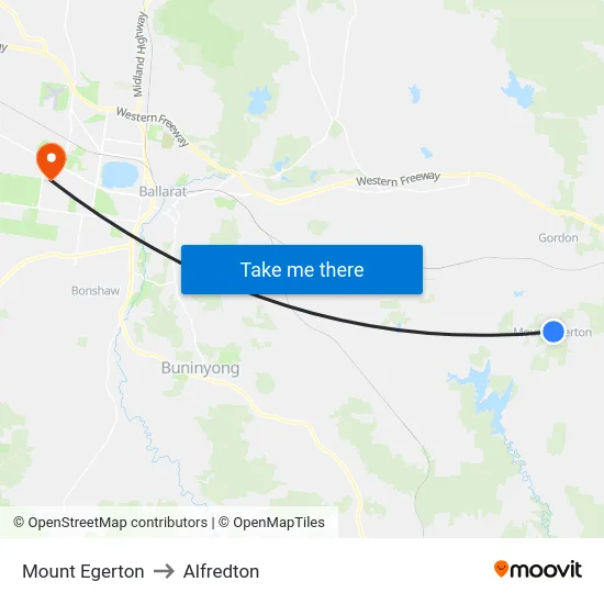 Mount Egerton to Alfredton map
