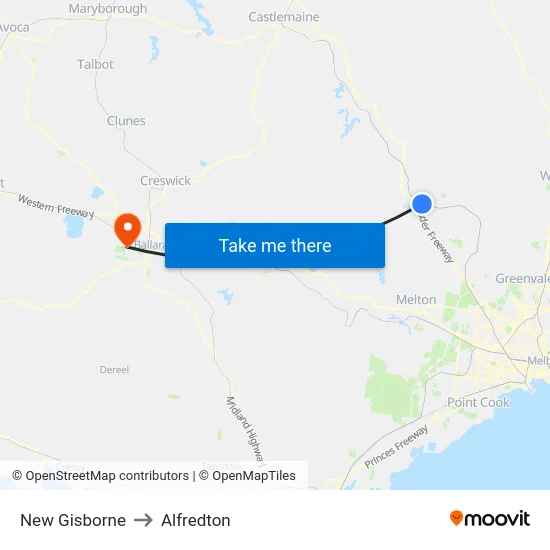 New Gisborne to Alfredton map