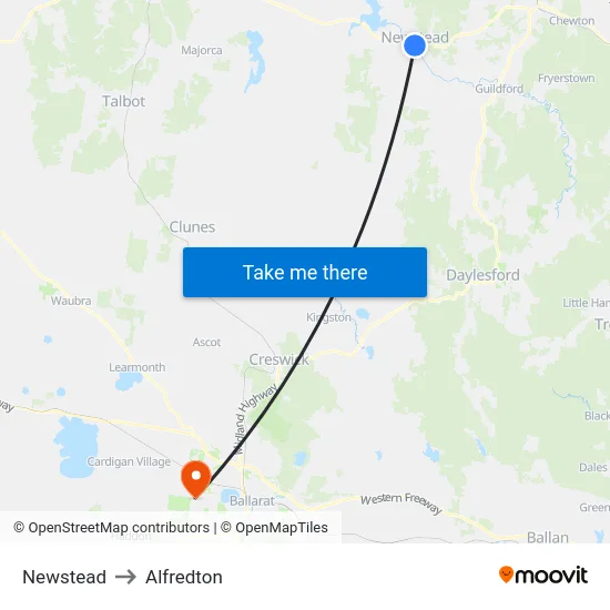 Newstead to Alfredton map