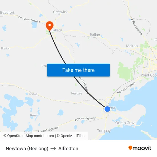 Newtown (Geelong) to Alfredton map